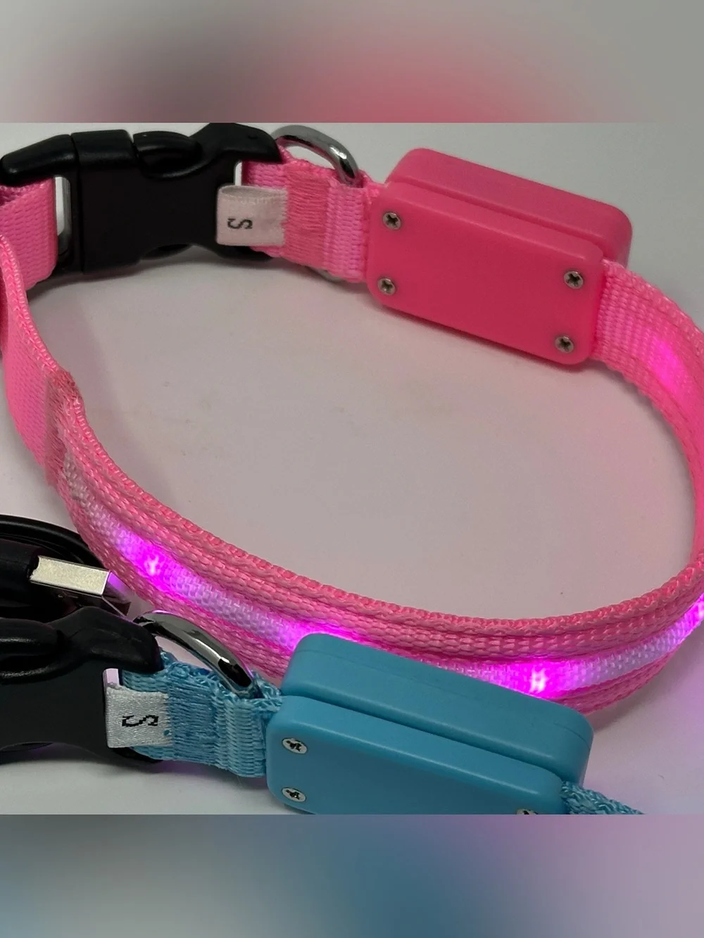 2 Dog safety collars - LED Light-Up Collars - Blue and Pink